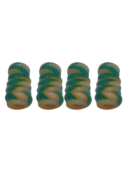 Yellow, white, green and orange Banga bead set of 4 (0.6cm) large - Jus Locs Organics 